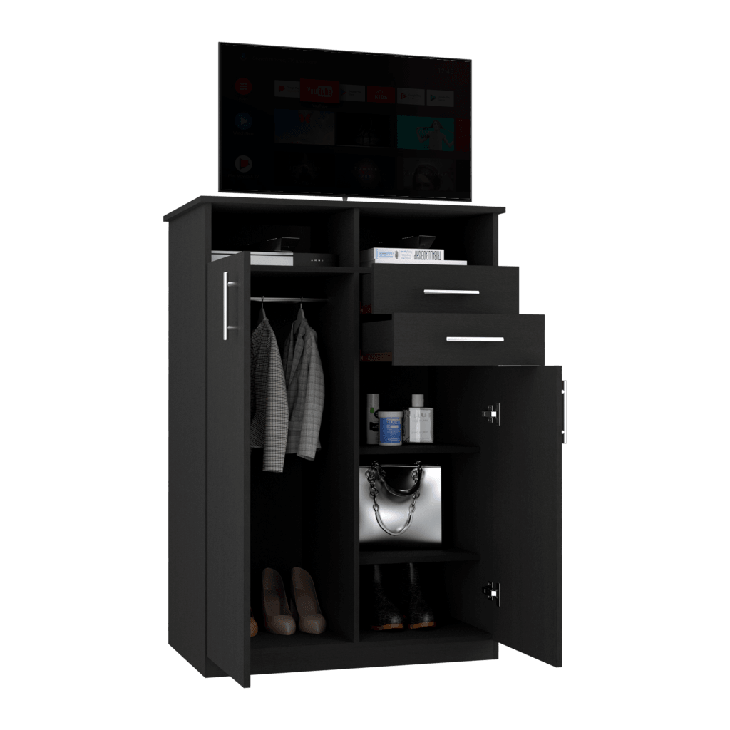 CLOSET DONAT, WENGUE, CON DOS CAJONES DESLIZABLES Y TRES ENTREPAÑOS MÓVILES