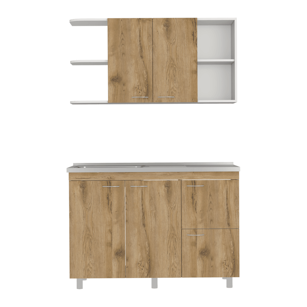 COCINA INTEGRAL GIOTTO, MACADAMIA Y BLANCO, INCLUYE MESÓN IZQUIERDO LISO HC