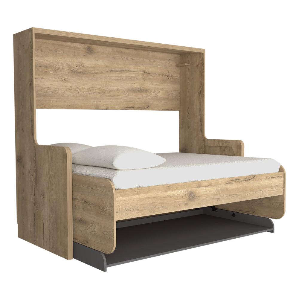 CAMA ESCRITORIO MULTIFUNCIONAL KENT, MACADAMIA Y PLATA OSCURO, DISEÑADO PARA AHORRAR ESPACIO