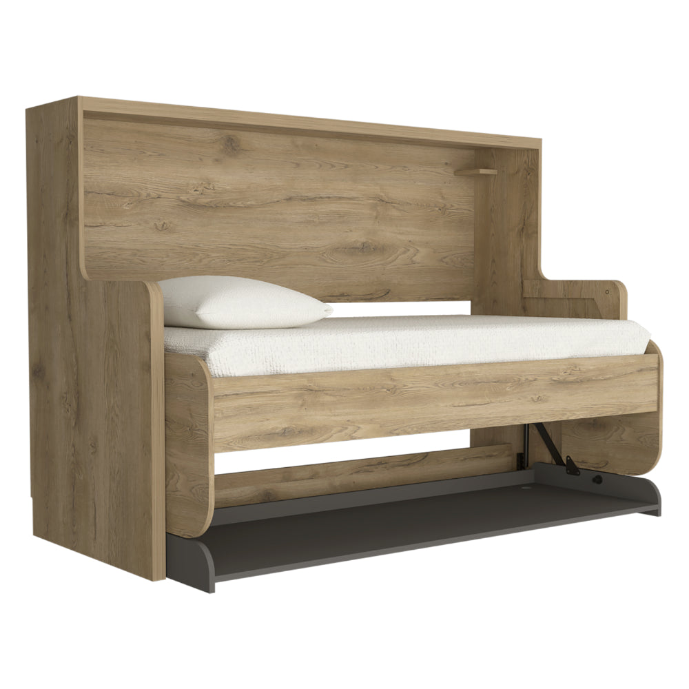 CAMA ESCRITORIO MULTIFUNCIONAL KENT, MACADAMIA Y PLATA OSCURO, DISEÑADO PARA AHORRAR ESPACIO