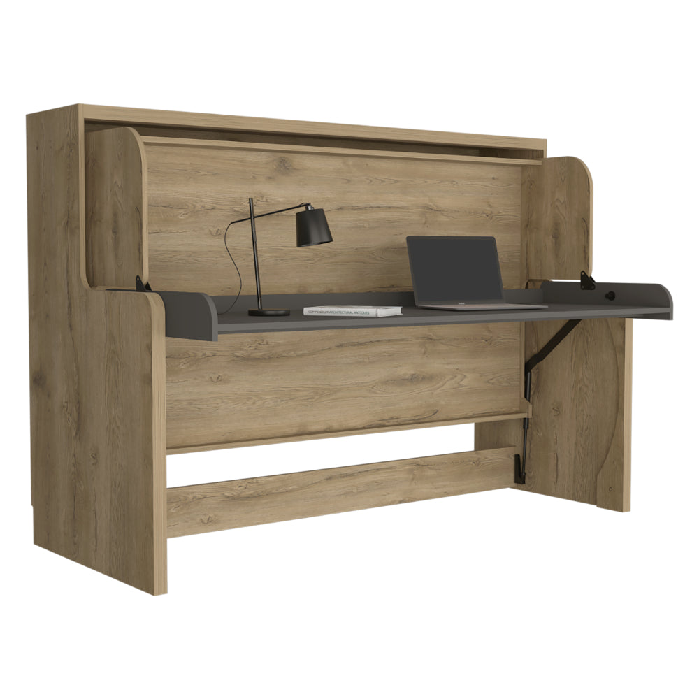 CAMA ESCRITORIO MULTIFUNCIONAL KENT, MACADAMIA Y PLATA OSCURO, DISEÑADO PARA AHORRAR ESPACIO