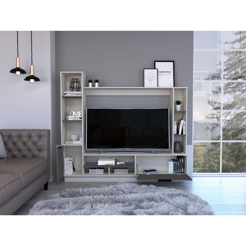 MESA PARA TV MARSEL, NEVADO Y PLATA OSCURO, PARA TELEVISOR PARA 60 PULGADAS