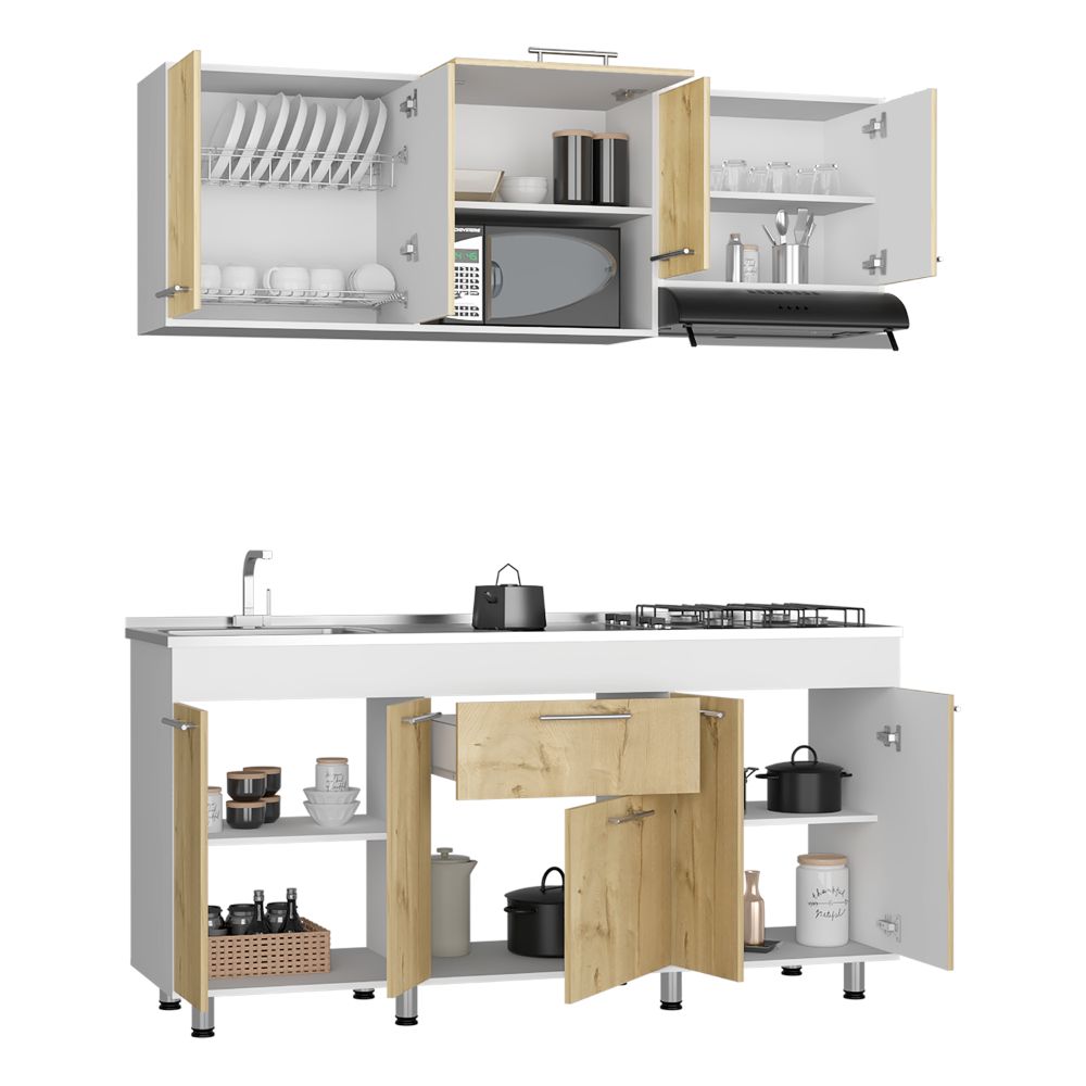 COCINA INTEGRAL WESTER, CAFÉ CLARO Y BLANCO, INCLUYE MESÓN IZQUIERDO EN ACERO