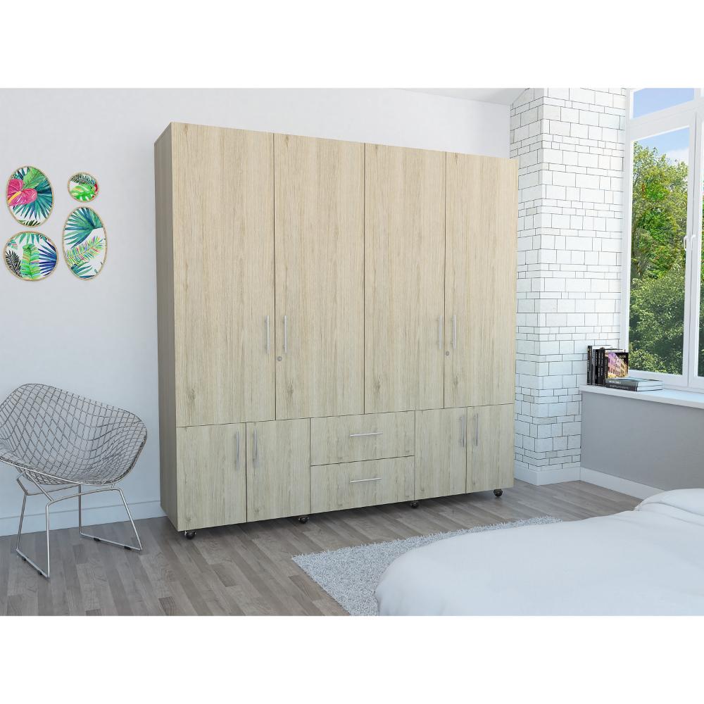 CLOSET DALLAS, BEIGE Y BLANCO, CON OCHO PUERTAS ABATIBLES Y DOS CAJONES ORGANIZADORES