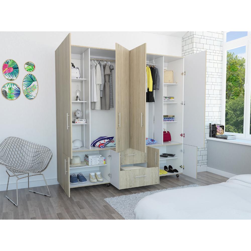 CLOSET DALLAS, BEIGE Y BLANCO, CON OCHO PUERTAS ABATIBLES Y DOS CAJONES ORGANIZADORES