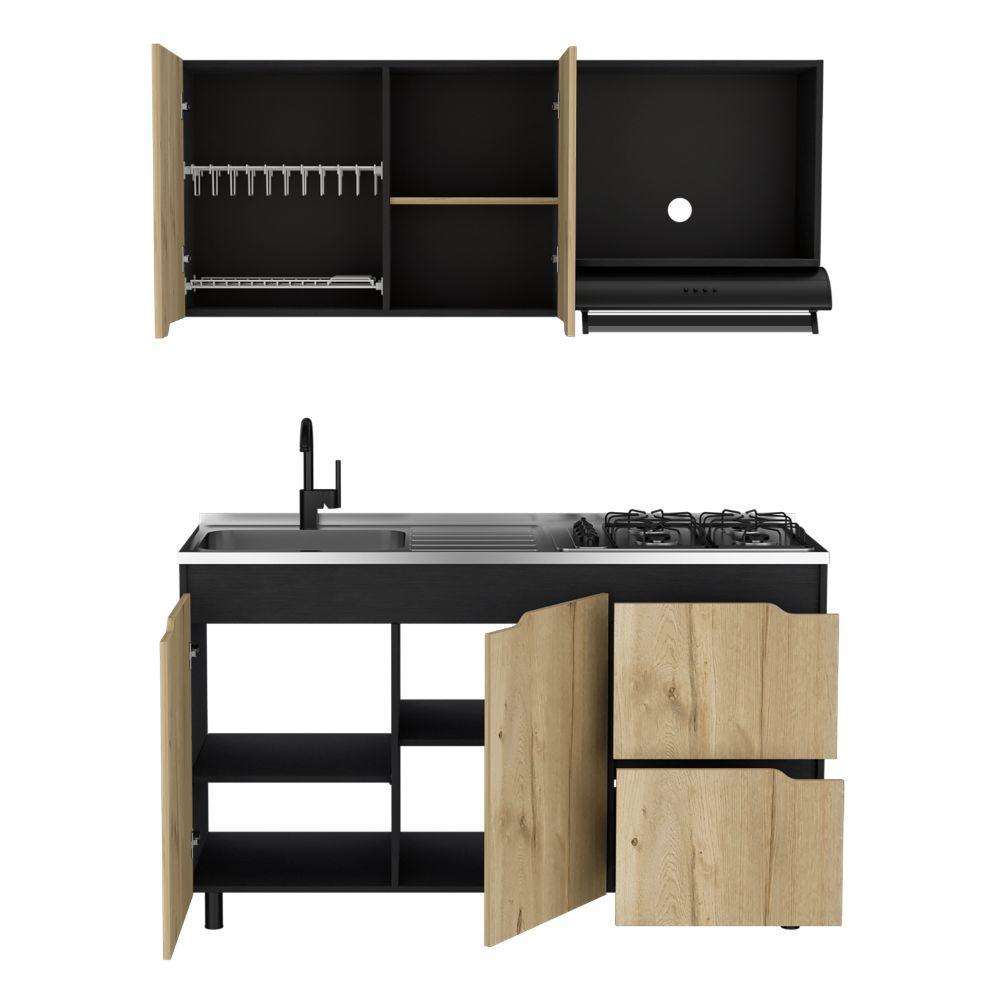 COCINA INTEGRAL MOUND, CAFÉ CLARO Y WENGUE, INCLUYE MESÓN IZQUIERDO EN ACERO CF