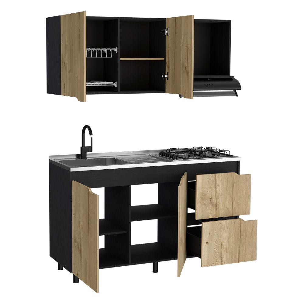 COCINA INTEGRAL MOUND, CAFÉ CLARO Y WENGUE, INCLUYE MESÓN IZQUIERDO EN ACERO CF