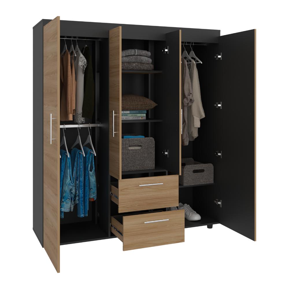 CLOSET MARCUS, FRESNO EUROPEO Y WENGUE, CON VARIEDAD DE ENTREPAÑOS Y CUATRO PUERTAS ABATIBLES