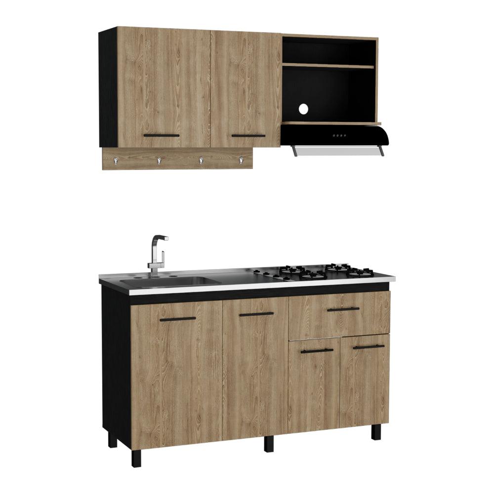 COCINA INTEGRAL KANE, WENGUE Y MIEL, INCLUYE MESÓN IZQUIERDO EN ACERO INOXIDABLE