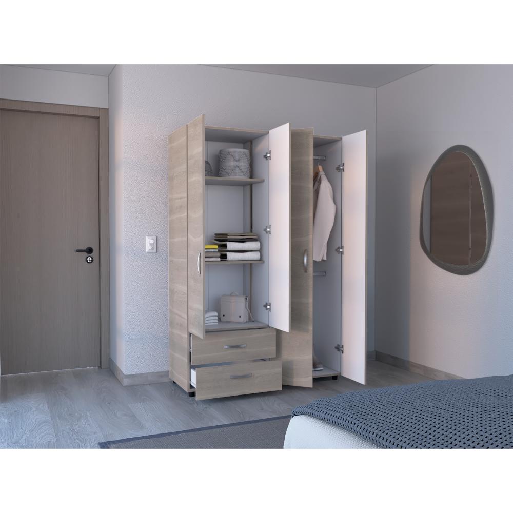 CLOSET ARKOLA, HUMO Y BLANCO DUQUEZA, CON DOS CAJONES ORGANIZADORES Y CUATRO PUERTAS ABATIBLES