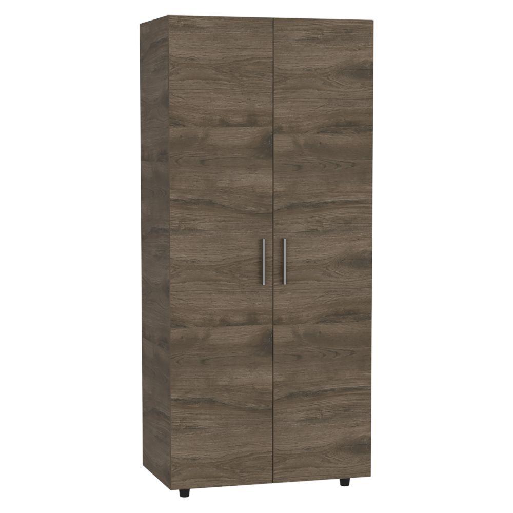 CLOSET CARLOTA, NOGAL Y BLANCO, CON UN TUBO CROMADO Y TRES ENTREPAÑOS