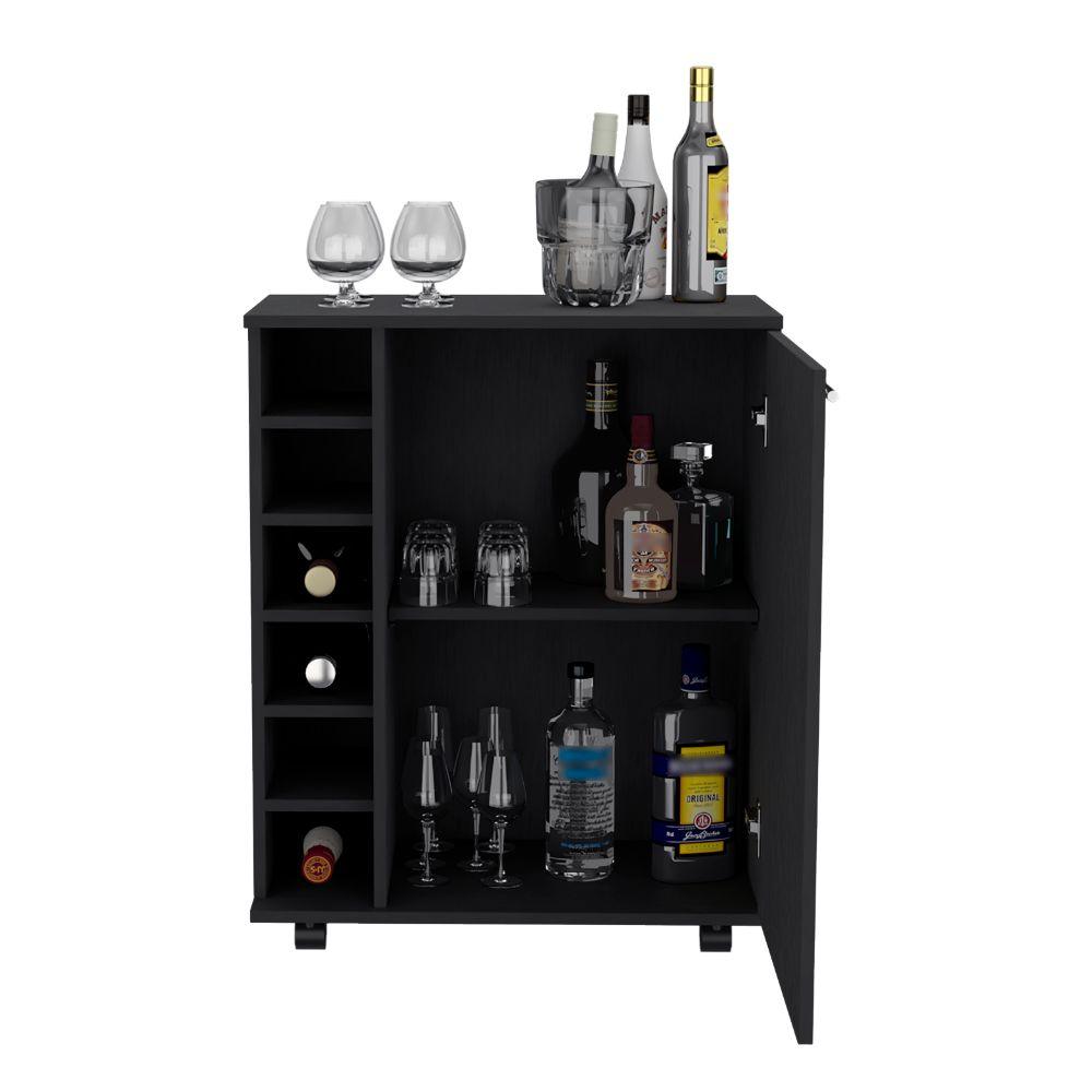 CARRO BAR WICK, WENGUE, CON RUEDAS Y UNA PUERTA