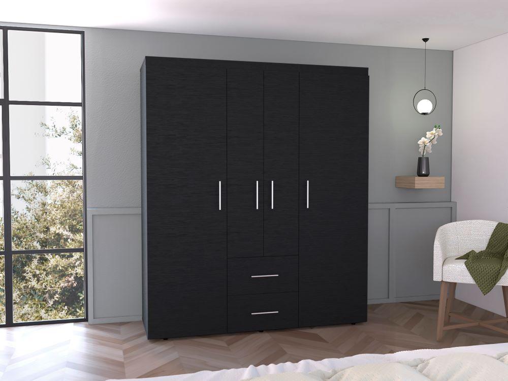 CLOSET BARILOCHE BOMBAY ECO, WENGUE, CON VARIEDAD DE ENTREPAÑOS Y CUATRO PUERTAS ABATIBLES