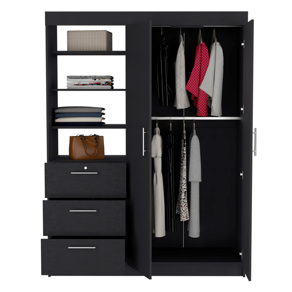 CLOSET PEKÍN, WENGUE, CON DOS PUERTAS ABATIBLES Y TRES CAJONES ORGANIZADORES