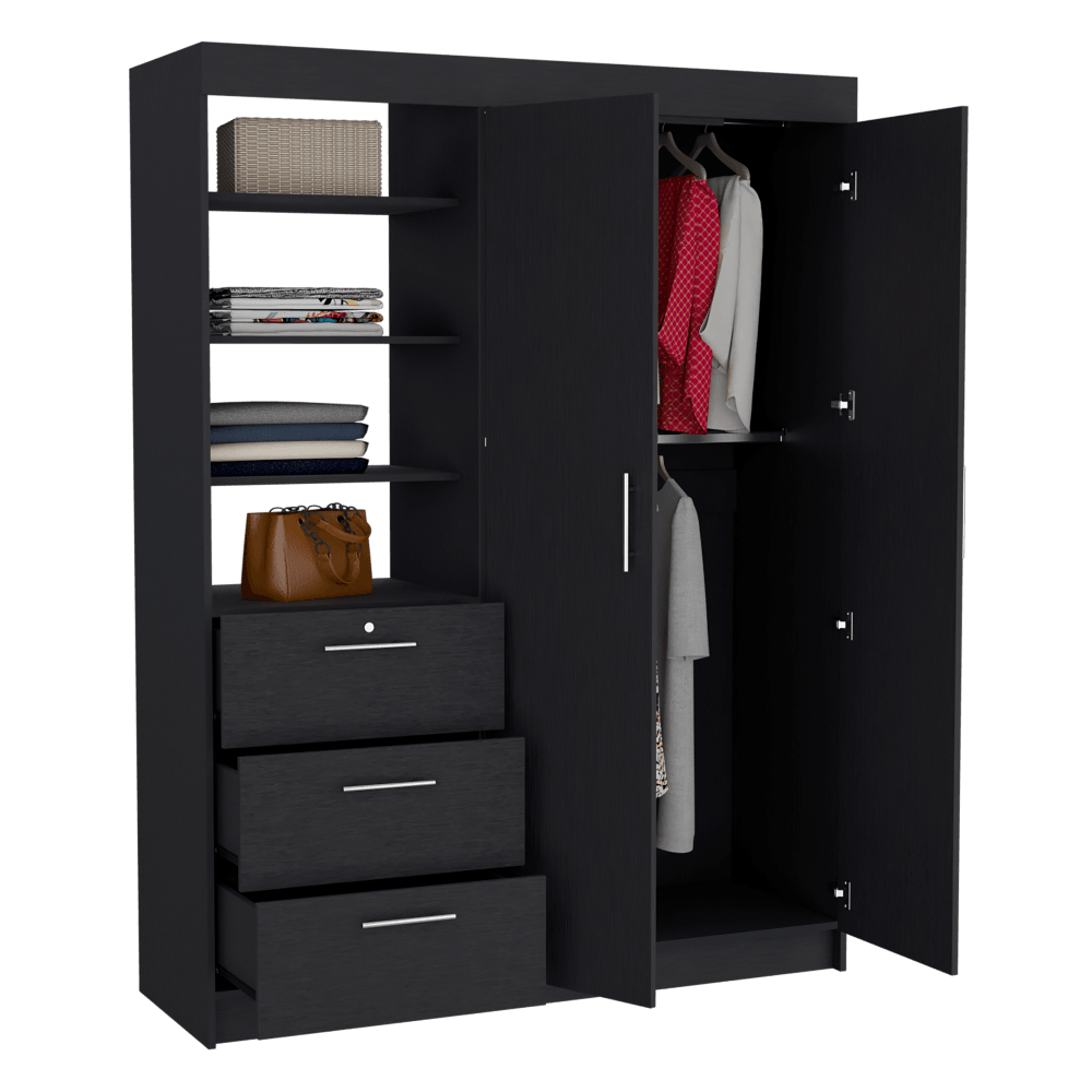 CLOSET PEKÍN, WENGUE, CON DOS PUERTAS ABATIBLES Y TRES CAJONES ORGANIZADORES