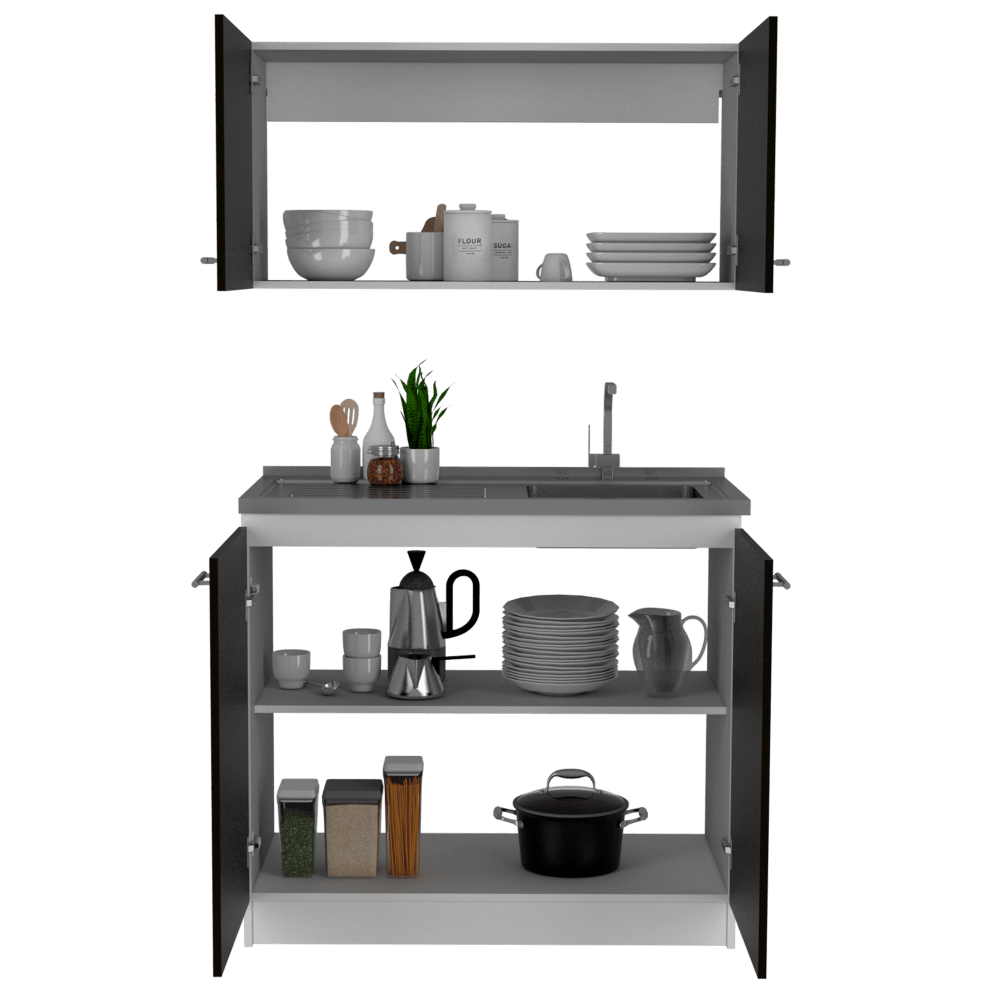 COCINA INTEGRAL ALASTOR, BLANCO Y WENGUE, CON MESÓN DERECHO