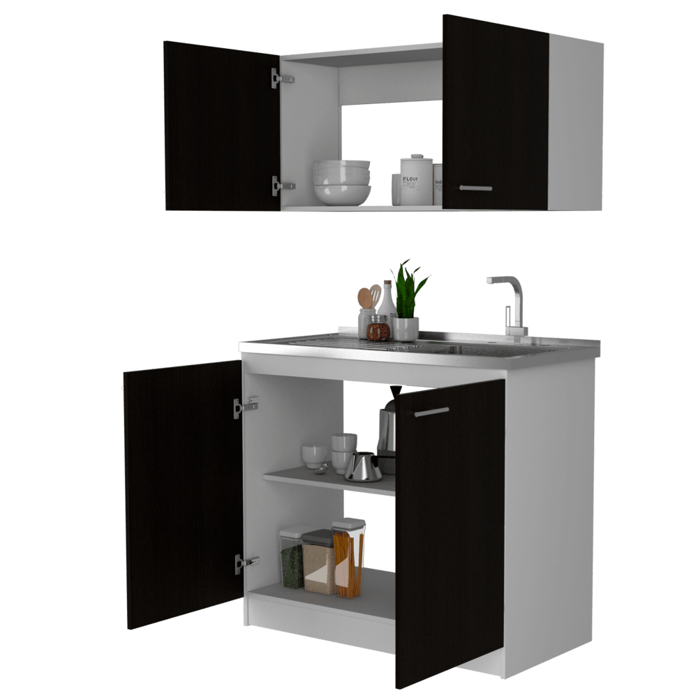 COCINA INTEGRAL ALASTOR, BLANCO Y WENGUE, CON MESÓN DERECHO