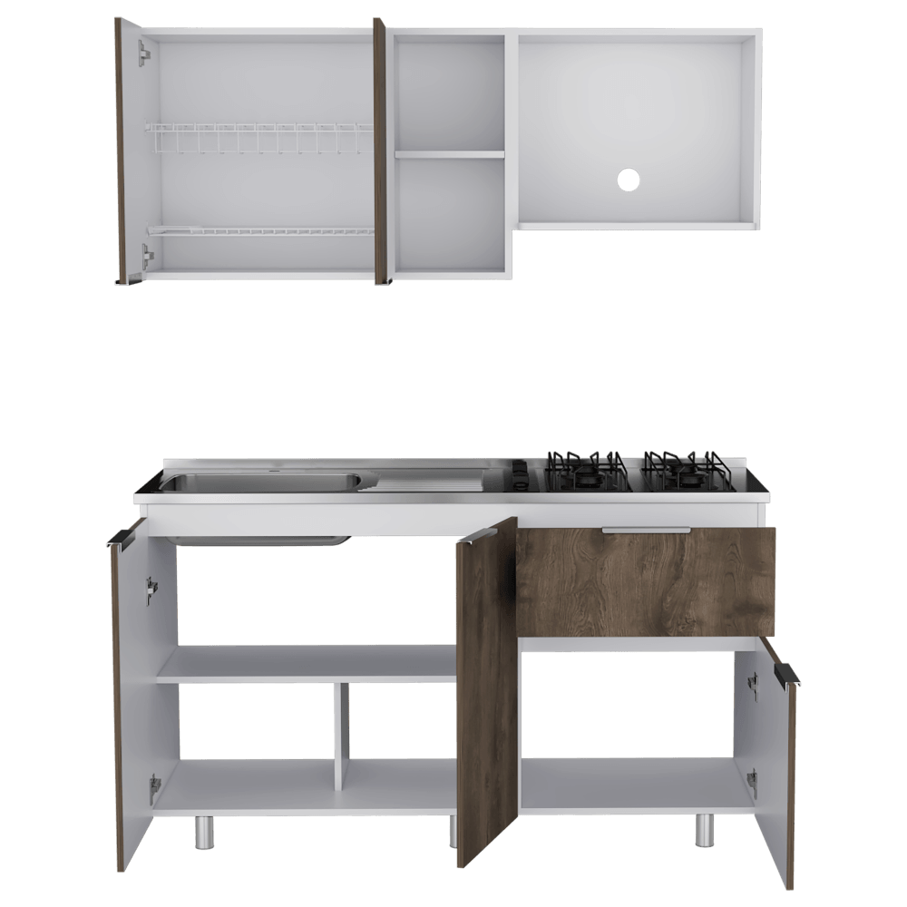 COCINA INTEGRAL BELOTTI, NOGAL Y BLANCO, INCLUYE MESÓN IZQUIERDO