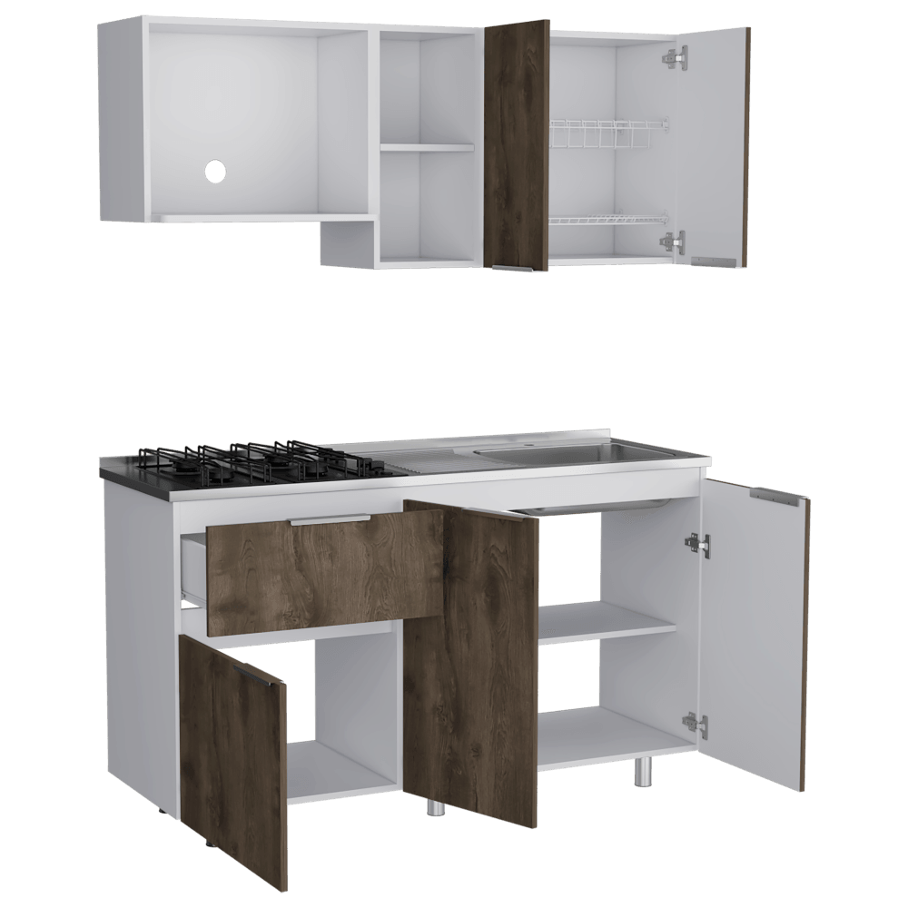 COCINA INTEGRAL BELOTTI, NOGAL Y BLANCO, INCLUYE MESÓN DERECHO