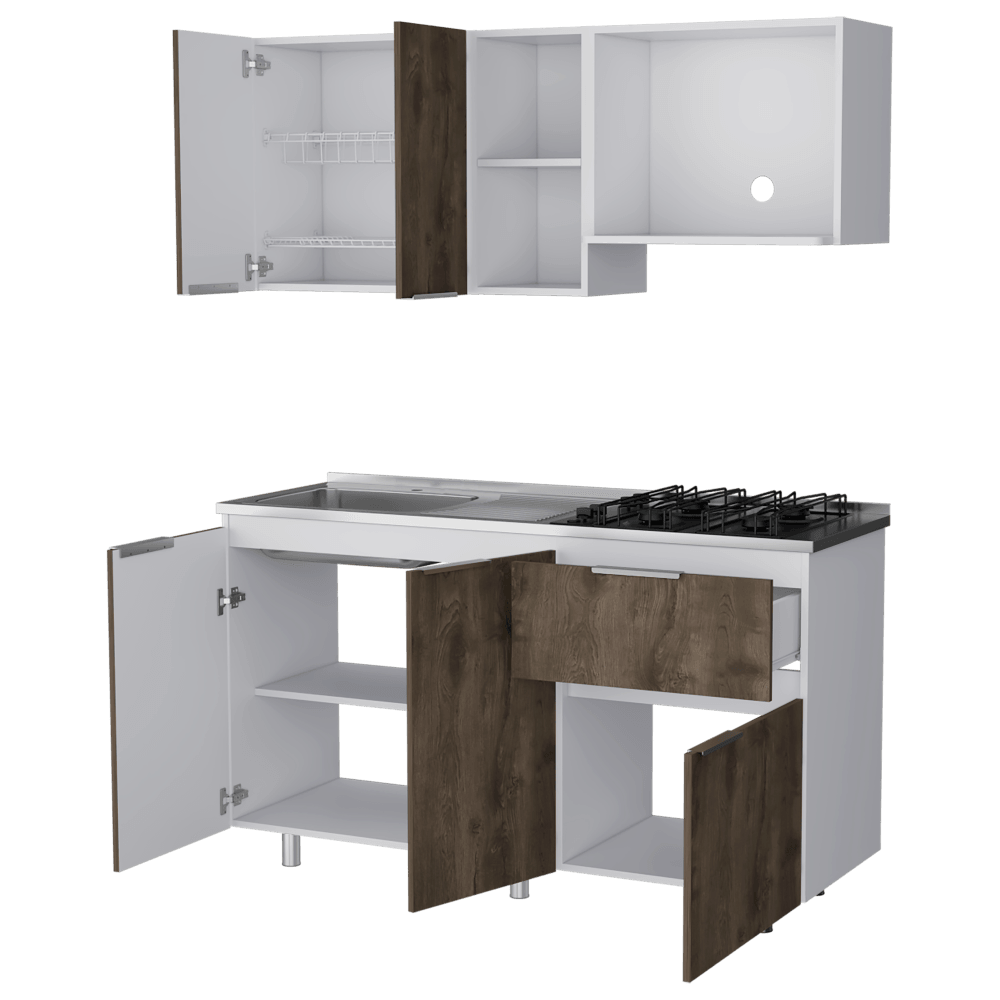 COCINA INTEGRAL BELOTTI, NOGAL Y BLANCO, INCLUYE MESÓN IZQUIERDO