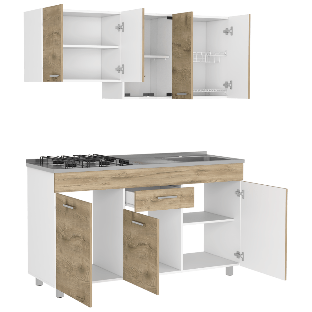 COCINA INTEGRAL ERIS, BLANCO DUQUEZA Y MACADAMIA, INCLUYE MESÓN DERECHO