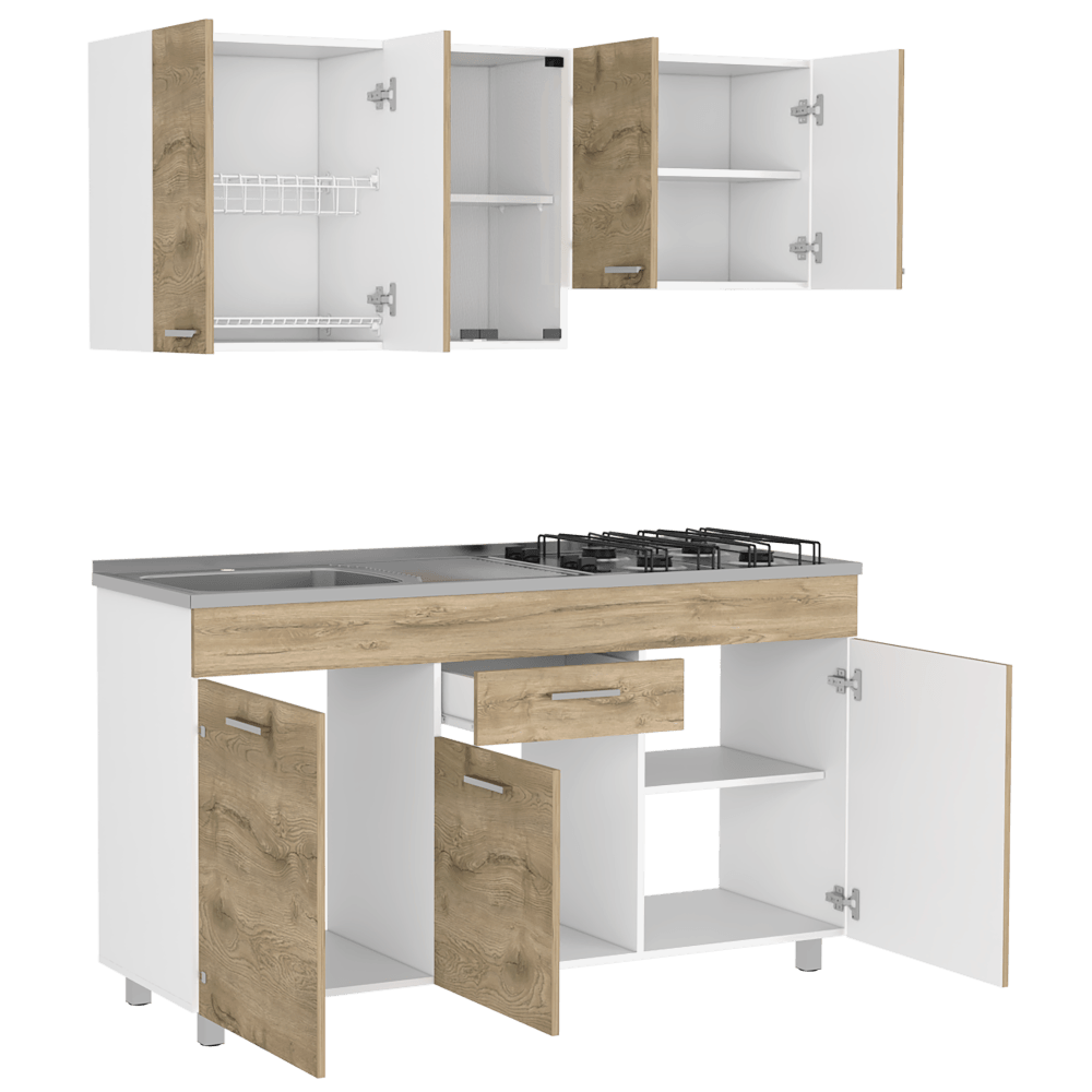 COCINA INTEGRAL ERIS, BLANCO DUQUEZA Y MACADAMIA, INCLUYE MESÓN IZQUIERDO