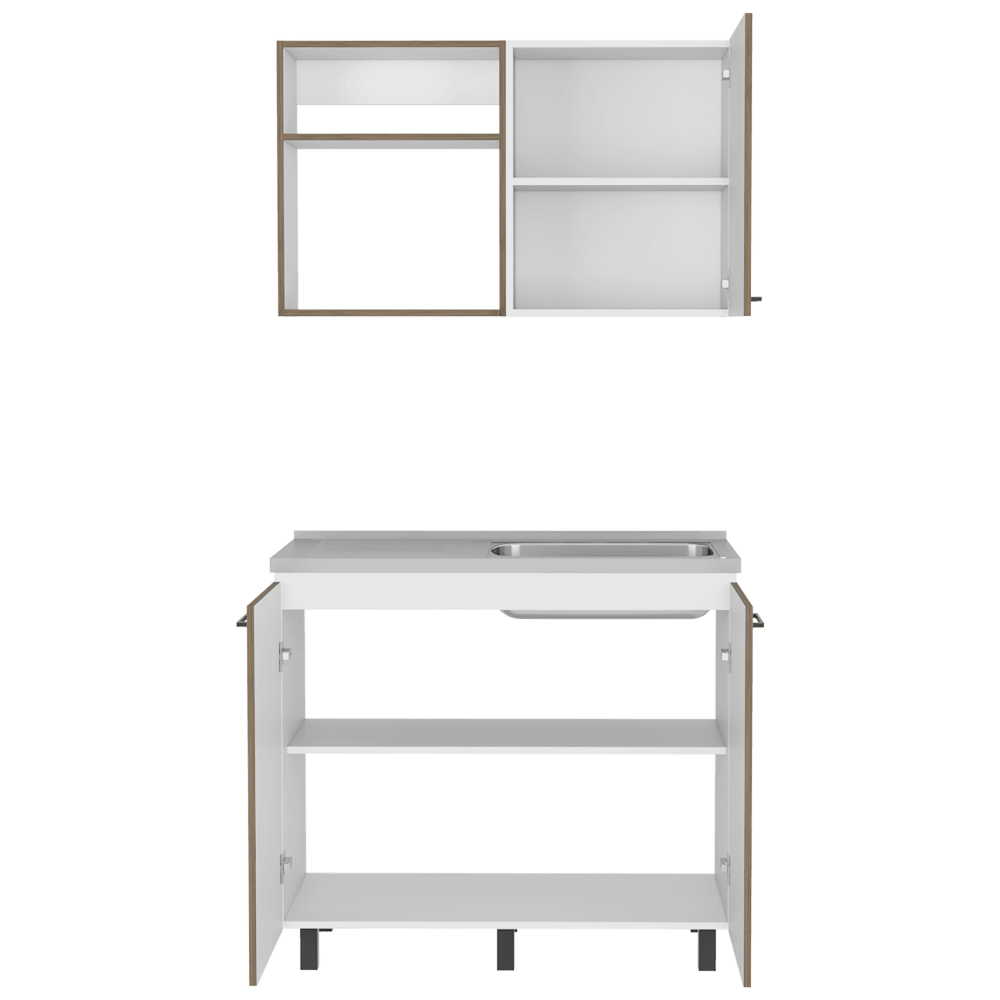 COCINA INTEGRAL CANTABRIA, BLANCO DUQUEZA Y NOGAL, INCLUYE MESÓN DERECHO