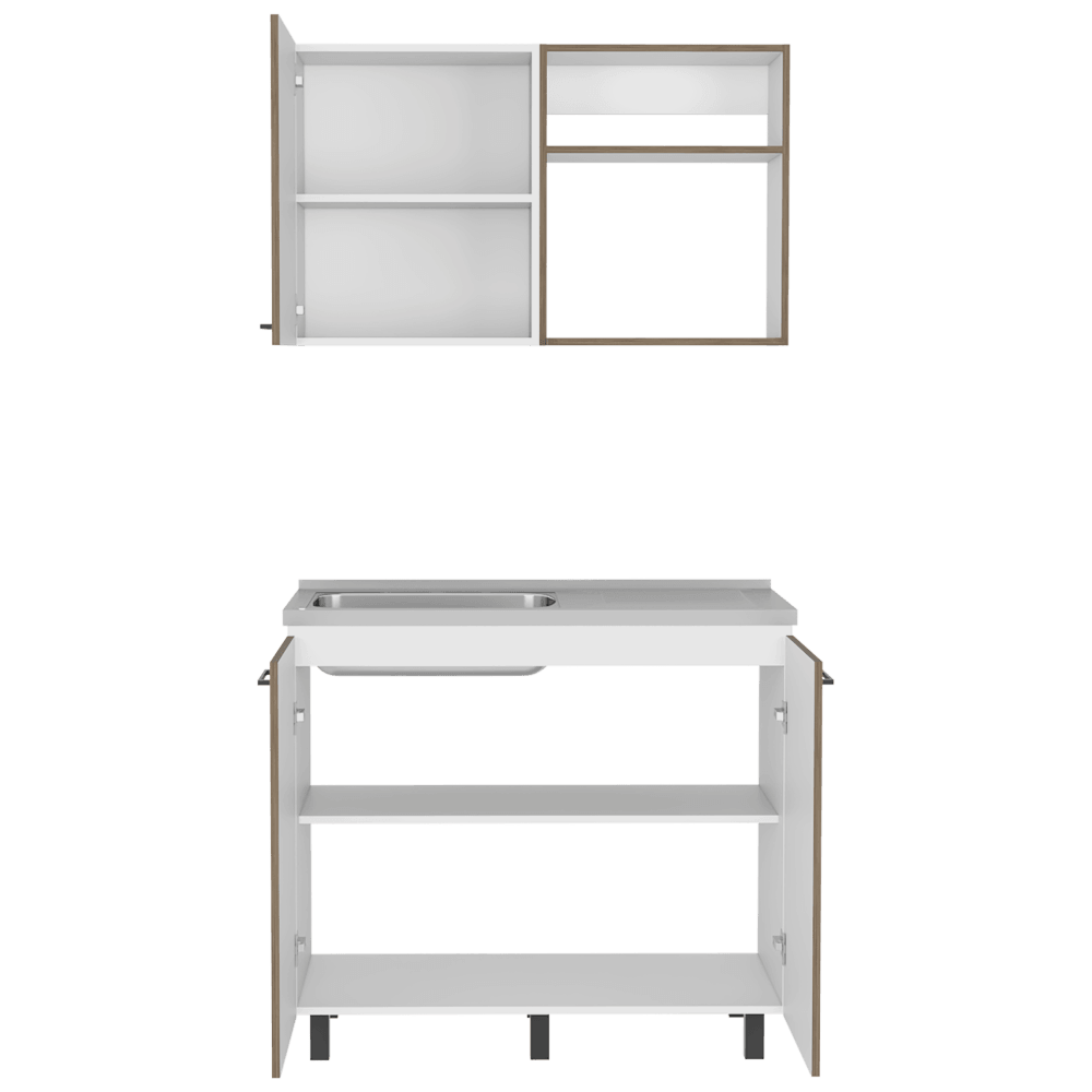 COCINA INTEGRAL CANTABRIA, BLANCO DUQUEZA Y NOGAL, INCLUYE MESÓN IZQUIERDO