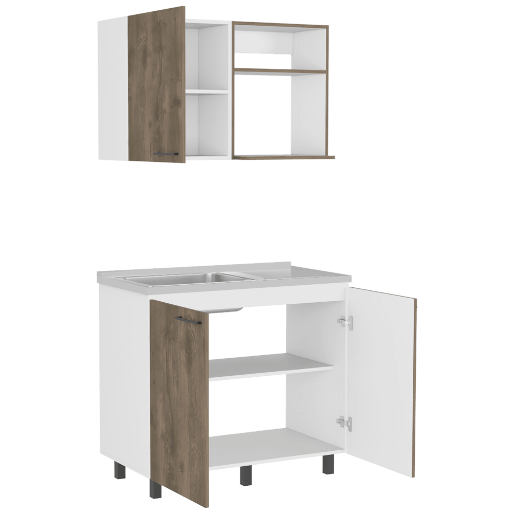 COCINA INTEGRAL CANTABRIA, BLANCO DUQUEZA Y NOGAL, INCLUYE MESÓN IZQUIERDO