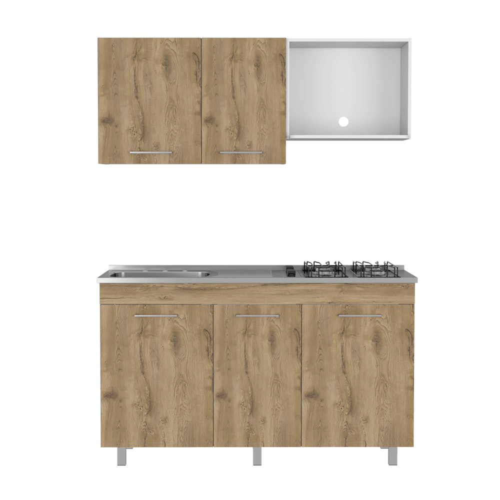 COCINA INTEGRAL DENEB, MACADAMIA Y BLANCO,  INCLUYE MESÓN IZQUIERDO