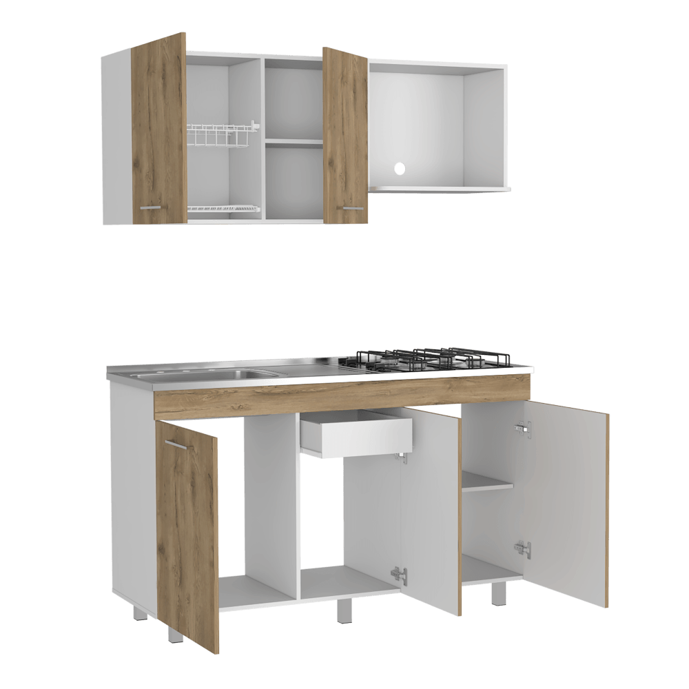 COCINA INTEGRAL DENEB, MACADAMIA Y BLANCO,  INCLUYE MESÓN IZQUIERDO