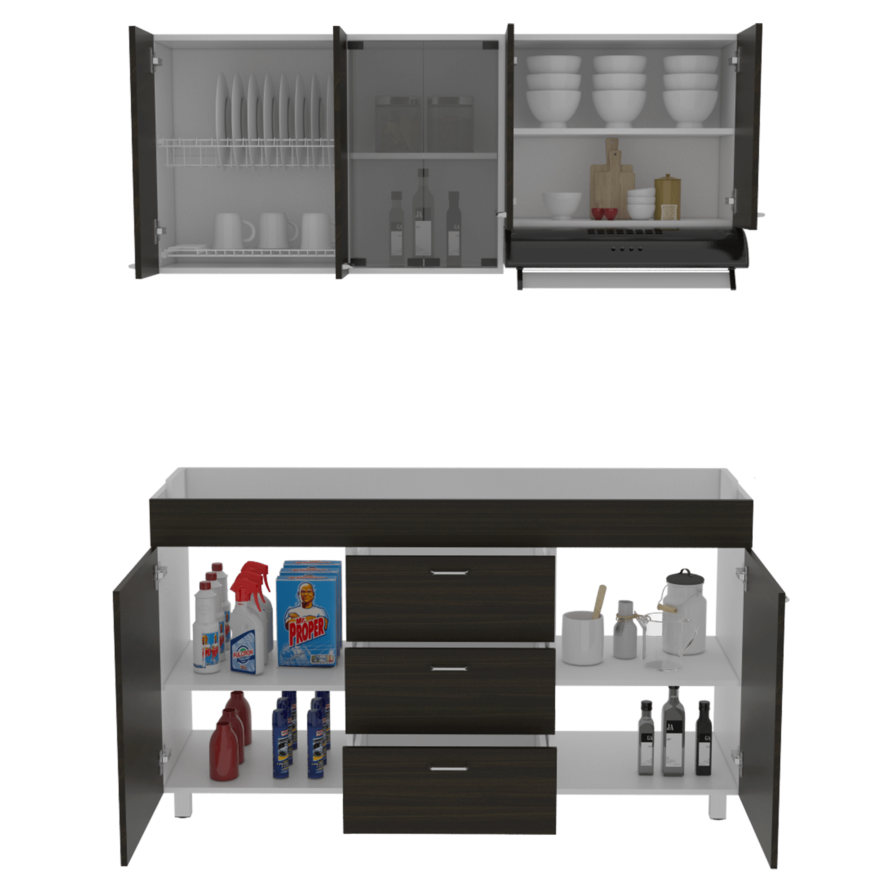 COCINA INTEGRAL LAUREL, MORENO Y BLANCO, NO INCLUYE MESÓN