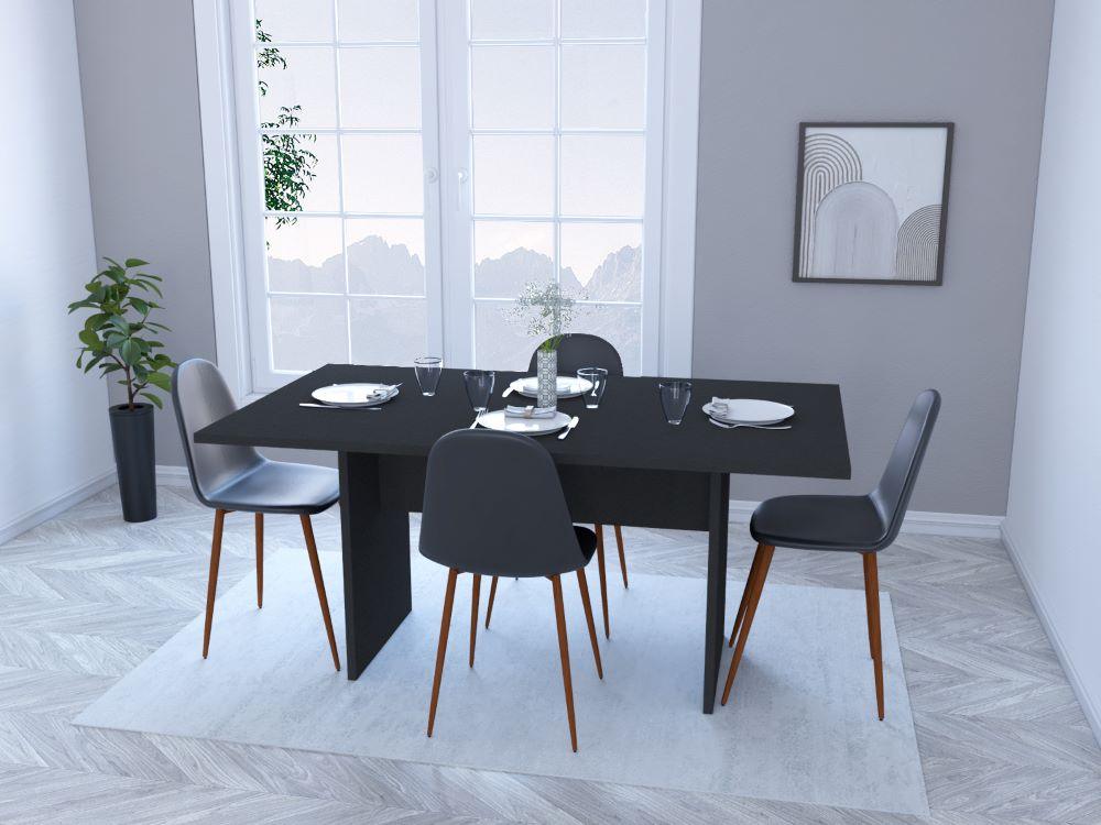 COMEDOR AMARANTO WENGUE, INCLUYE CUATRO SILLAS NEGRAS