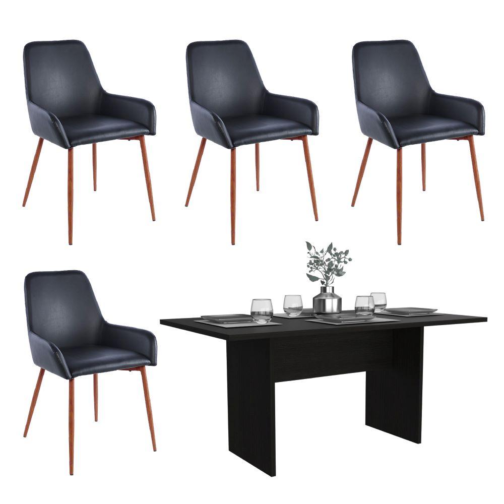 COMEDOR PETUNIA WENGUE, INCLUYE CUATRO SILLAS NEGRAS