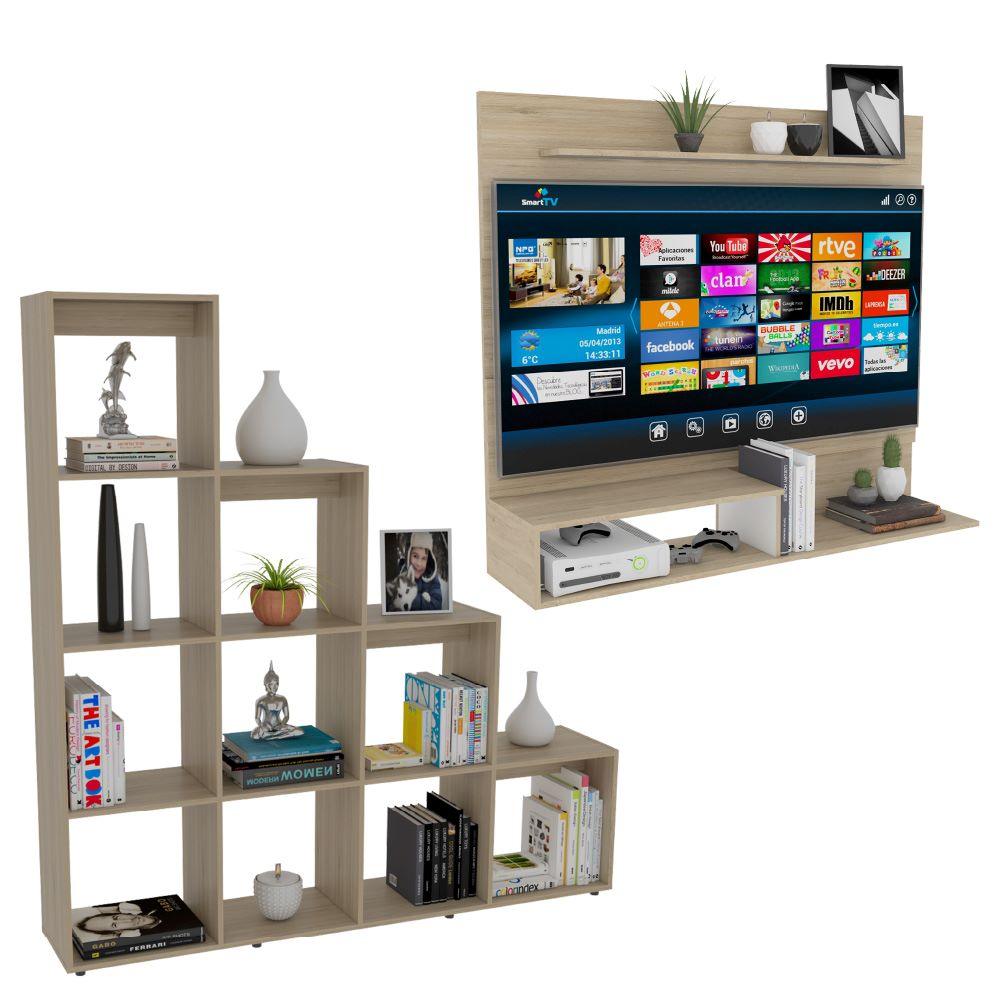 COMBO PARA SALA DE ESTAR NAIK, INCLUYE PANEL DE TV Y BIBLIOTECA