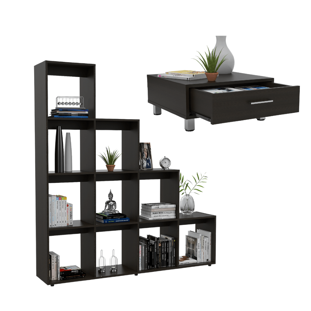 COMBO PARA SALA NIELSEN, INCLUYE BIBLIOTECA ESCALERA Y MESA DE CENTRO