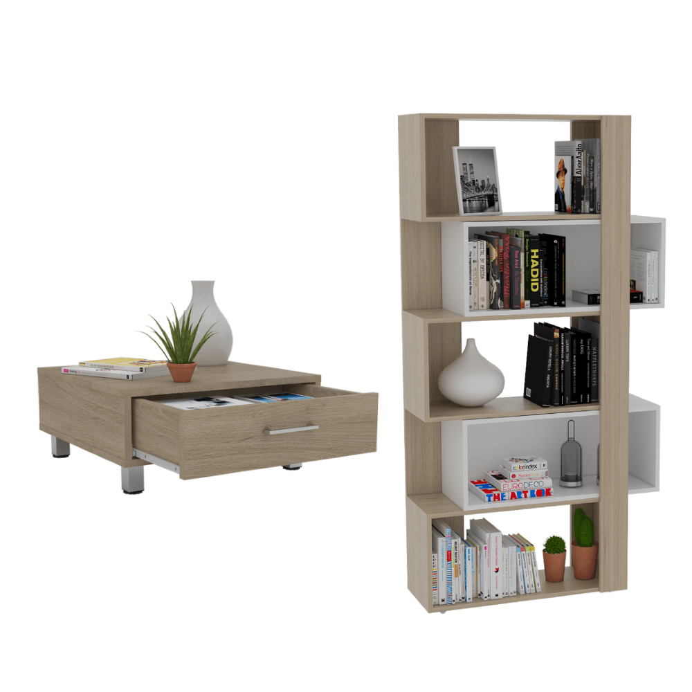 COMBO PARA SALA BERLÍN, INCLUYE BIBLIOTECA CUBO Y MESA DE CENTRO
