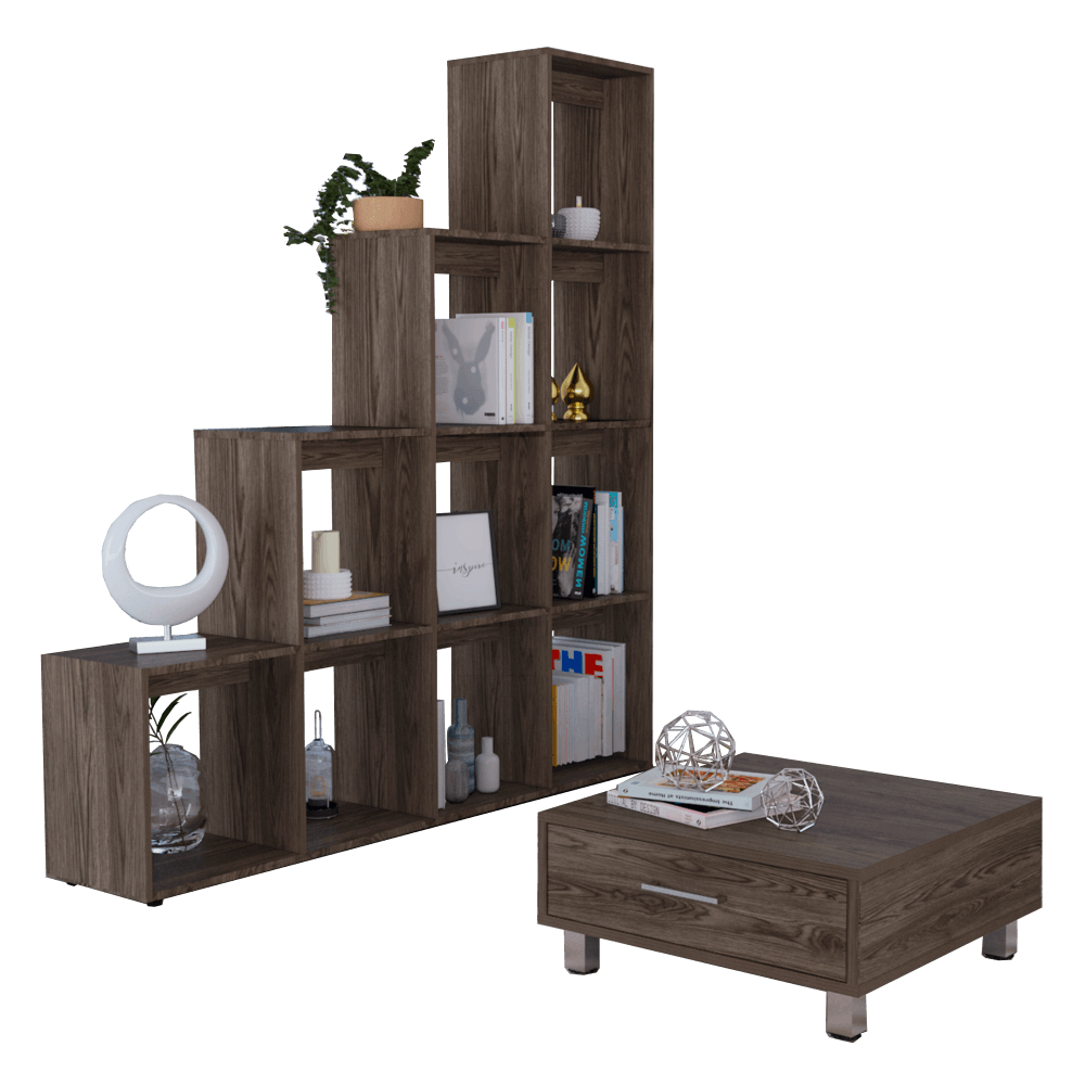 COMBO PARA SALA AMARANTA, INCLUYE BIBLIOTECA ESCALERA Y MESA DE CENTRO