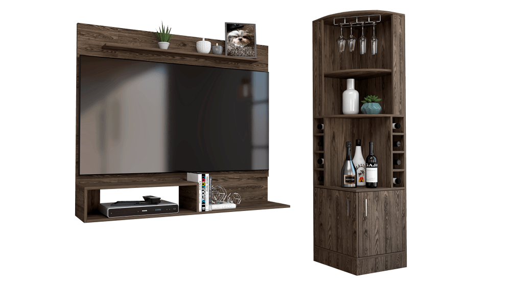 COMBO PARA SALA MIRAMAR, INCLUYE BAR ESQUINERO Y PANEL TV