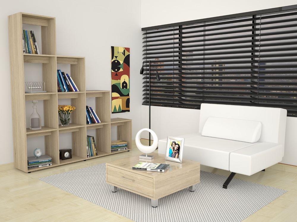 COMBO PARA SALA KYOTO, INCLUYE BIBLIOTECA ESCALERA Y MESA DE CENTRO