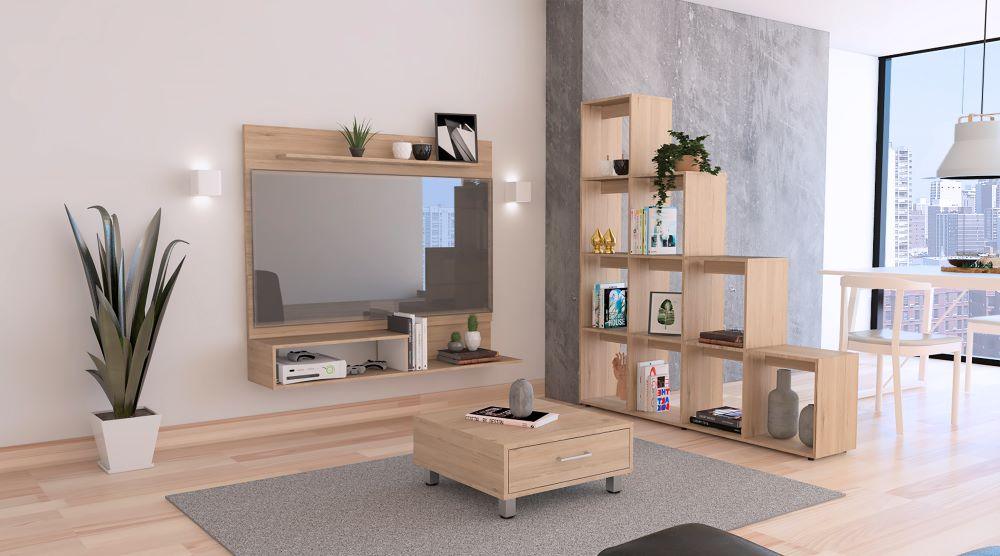 COMBO PARA SALA ARRECIFE, INCLUYE PANEL TV, BIBLIOTECA ESCALERA Y MESA DE CENTRO