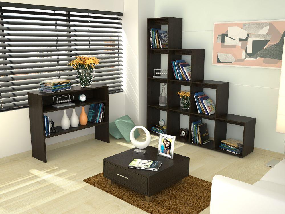COMBO PARA SALA MOROCCO, INCLUYE BIBLIOTECA ESCALERA, MESA AUXILIAR Y MESA DE CENTRO