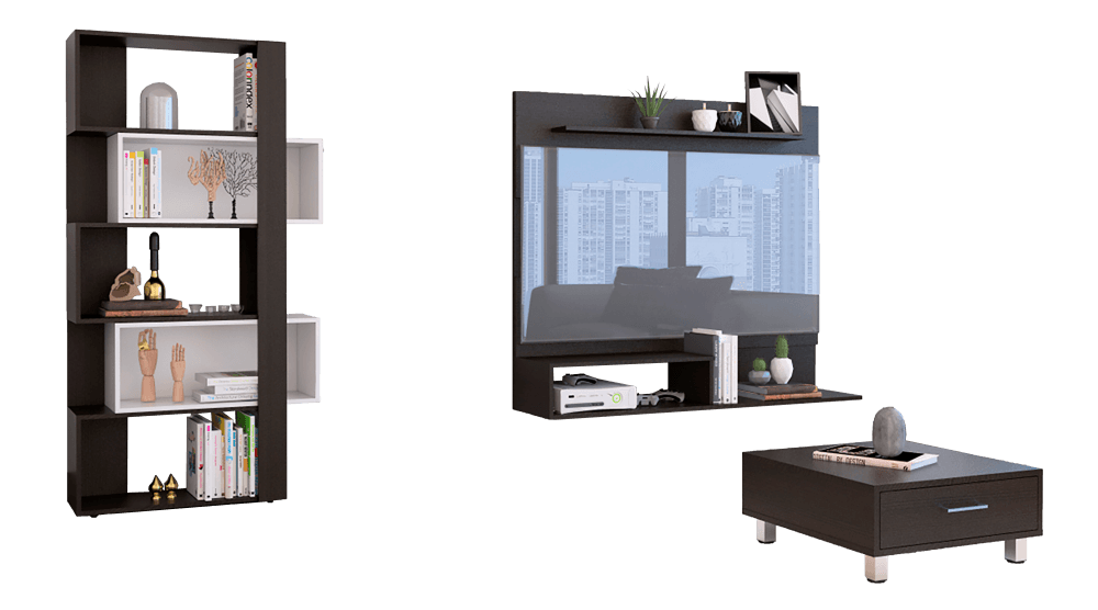 COMBO PARA SALA TOKYO, INCLUYE PANEL TV , BIBLIOTECA CUBO Y MESA DE CENTRO