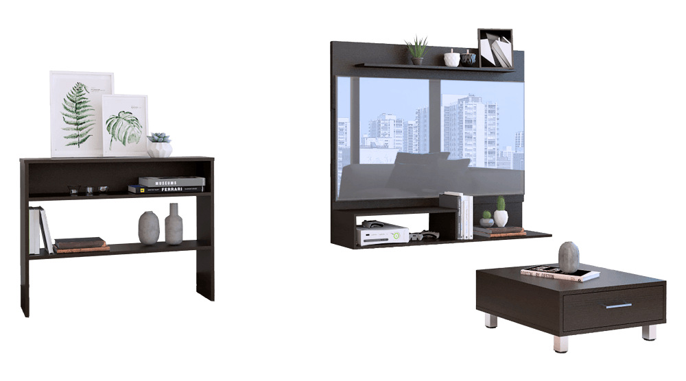 COMBO PARA SALA ALBERDI, INCLUYE PANEL TV, MESA AUXILIAR Y MESA DE CENTRO