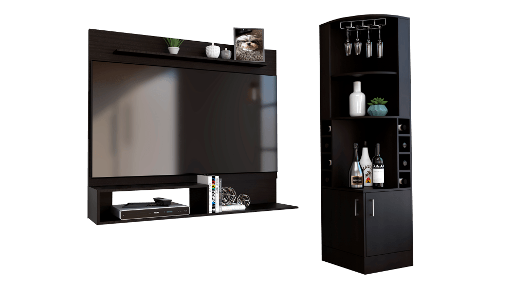 COMBO PARA SALA RAVENA, INCLUYE BAR ESQUINERO Y PANEL TV