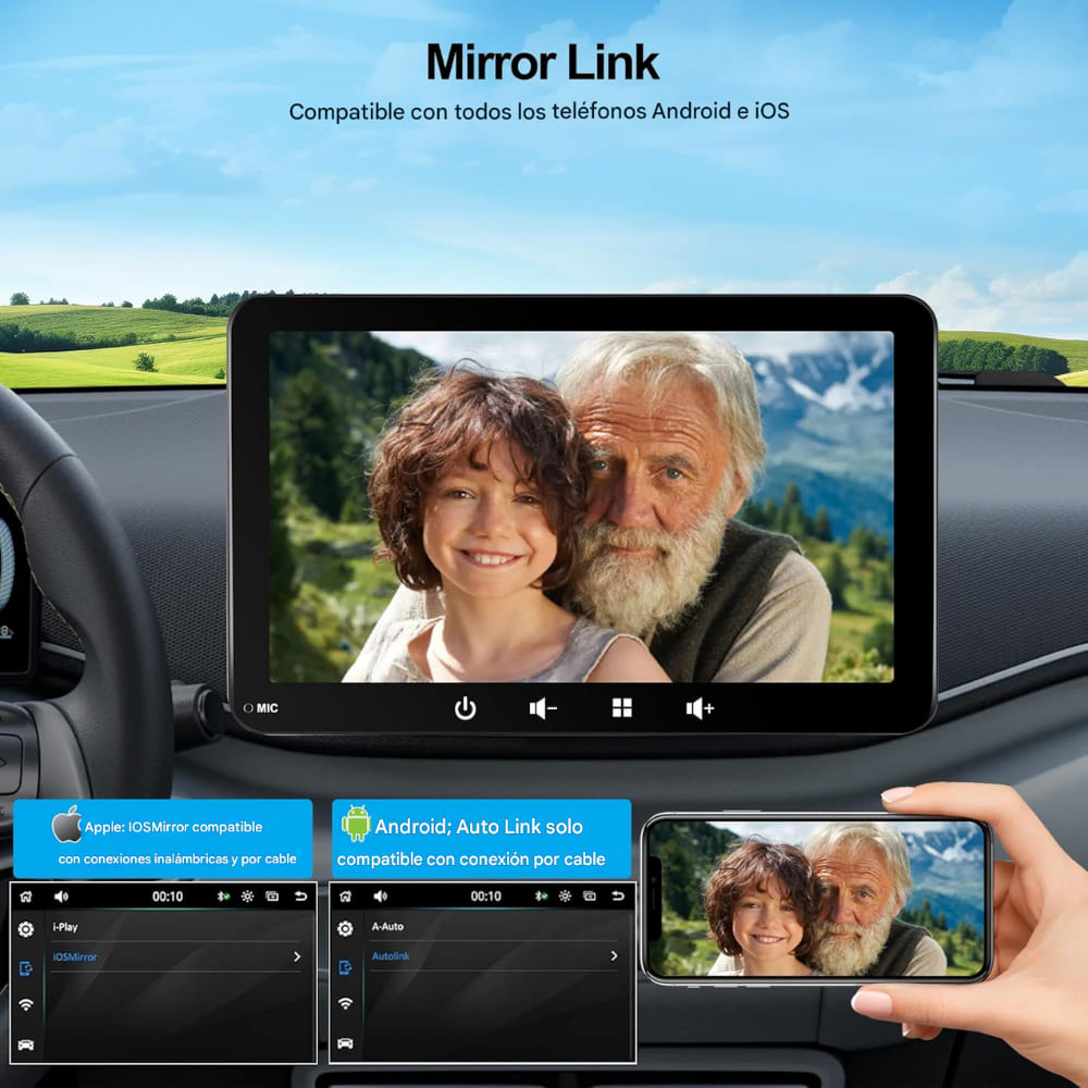 PANTALLA TÁCTIL CARRO APPLE CARPLAY ANDROID AUTO WIFI BT