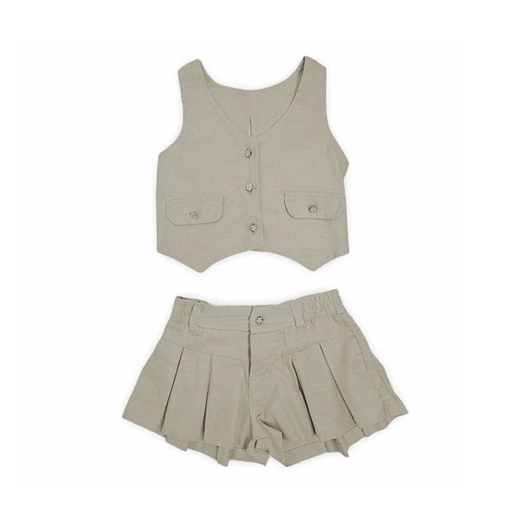 62008 CONJUNTO NIÑA BEBÉ - CHALECO CON MOÑO Y SHORT PRENSES