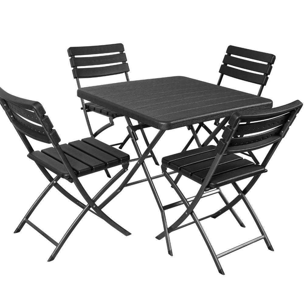 COMEDOR DE EXTERIOR YOGUI, NEGRO, INCLUYE CUATRO SILLAS