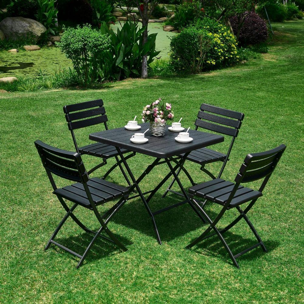 COMEDOR DE EXTERIOR YOGUI, NEGRO, INCLUYE CUATRO SILLAS