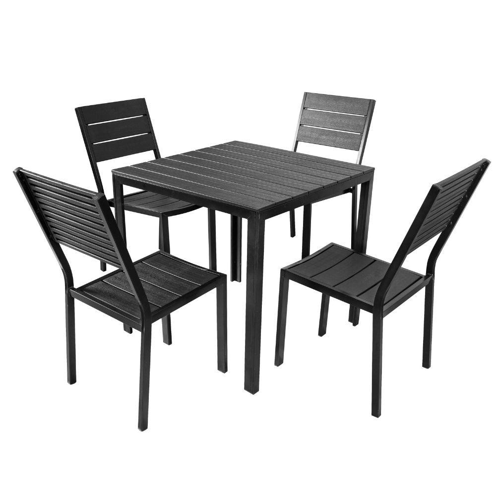 COMEDOR DE EXTERIOR NEPAL, NEGRO, INCLUYE CUATRO SILLAS